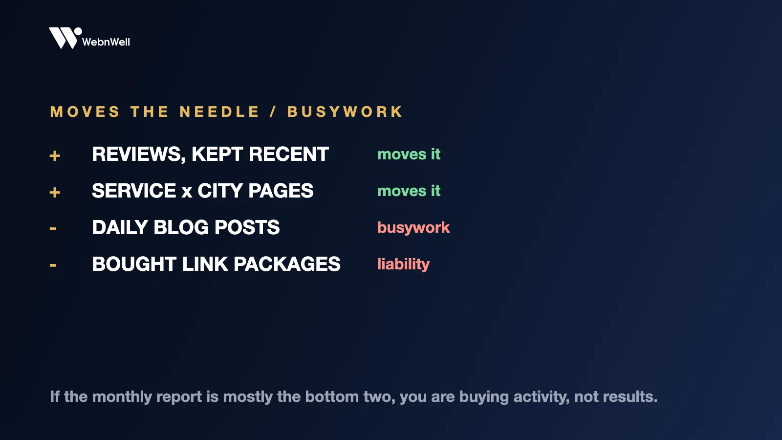 What moves the needle in foundation repair SEO versus busywork like daily AI blog posts and bought link packages