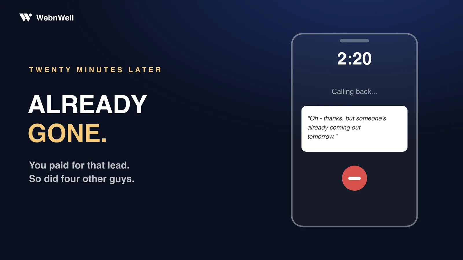 Phone screen at 2:20 pm during the callback — the homeowner says someone is already coming out tomorrow